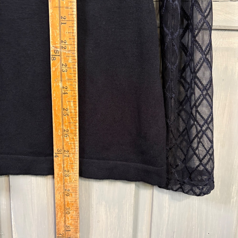 Elegant Venus Black Mock Neck Top Sheer Mesh Diamond Lattice Sleeve Large Noir - Picture 7 of 7